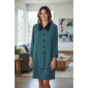 VTG Perception by Irene B‎ Jacket Skirt 18 Velvet Collar Corpcore Y2K OldMoney